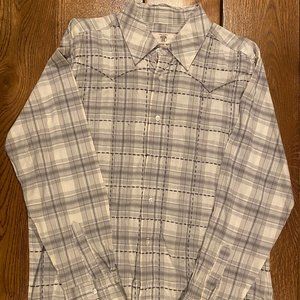 Tan plaid button down long sleeve shirt